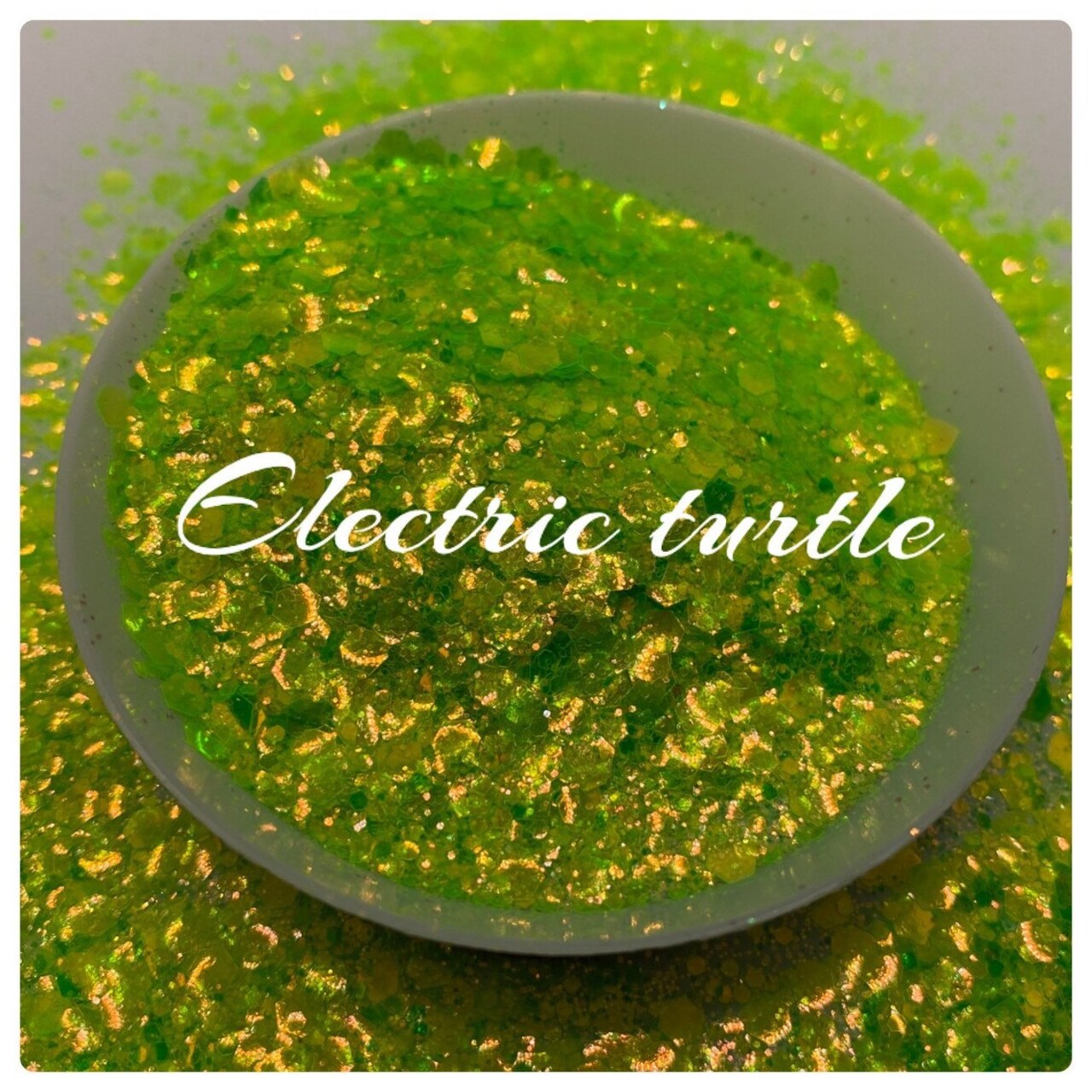 Electric Turtle: Iridescent neon chunky garden blend PET glitter by TwoFaced Glitters